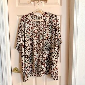 Brown and green animal print kimono